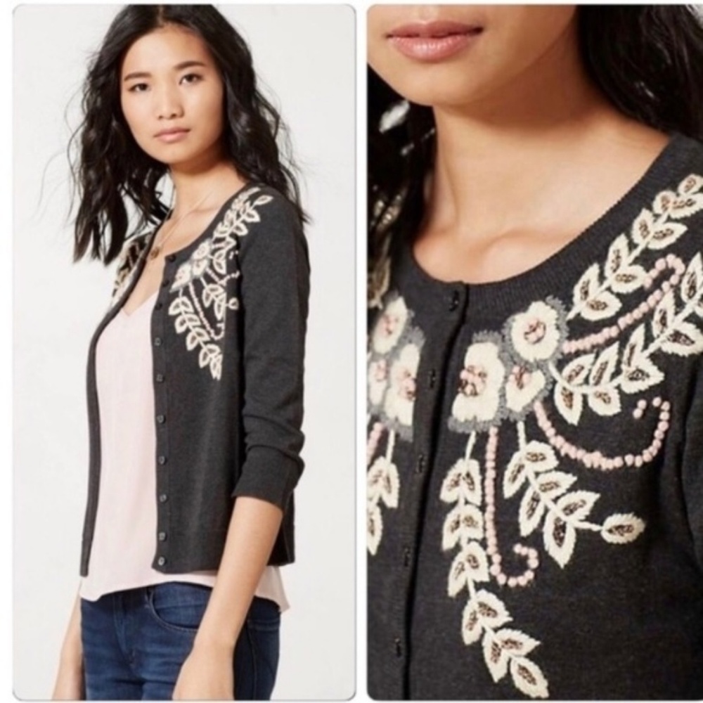 Anthropologie Tabitha Floral Embroidered Cardigan